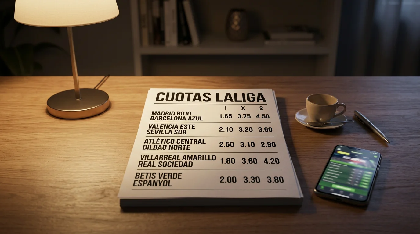 Pantalla con cuotas comparadas de varios operadores con licencia DGOJ para partidos de LaLiga